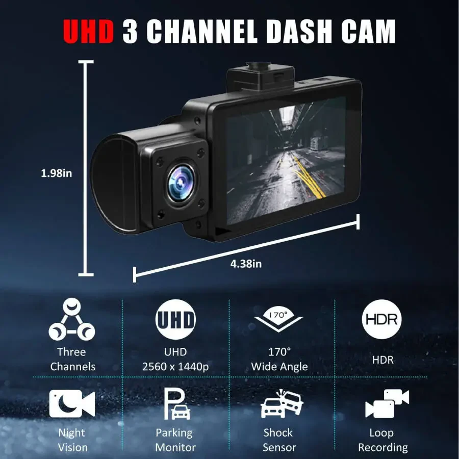 Dash-камера Elegant Choise для передней и задней части автомобиля, 3 объектива, 4K, Wi-Fi - 1