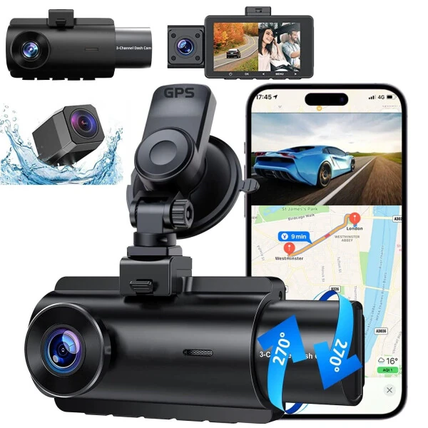 Dash-камера Elegant Choise для передней и задней части автомобиля, 3 объектива, 4K, Wi-Fi - 3