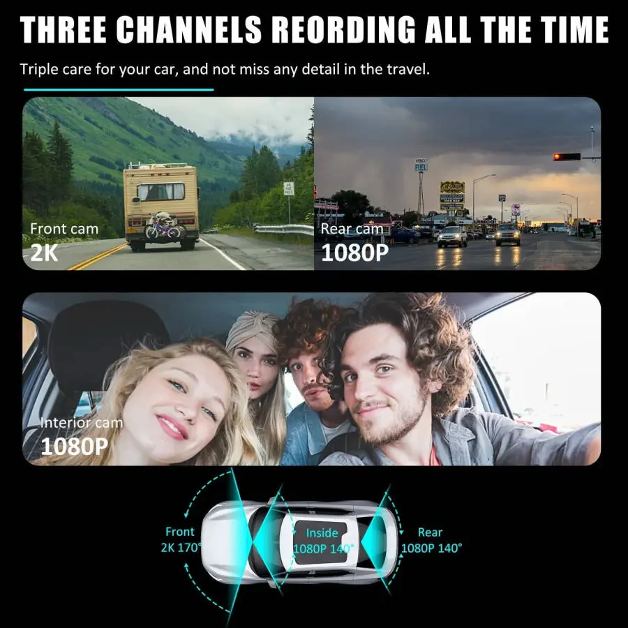 Dash-камера Elegant Choise для передней и задней части автомобиля, 3 объектива, 4K, Wi-Fi - 4