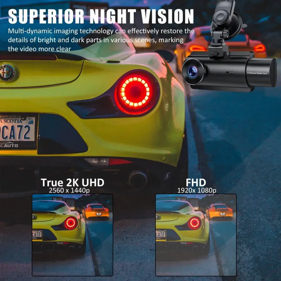 Dash-камера Elegant Choise для передней и задней части автомобиля, 3 объектива, 4K, Wi-Fi - 6