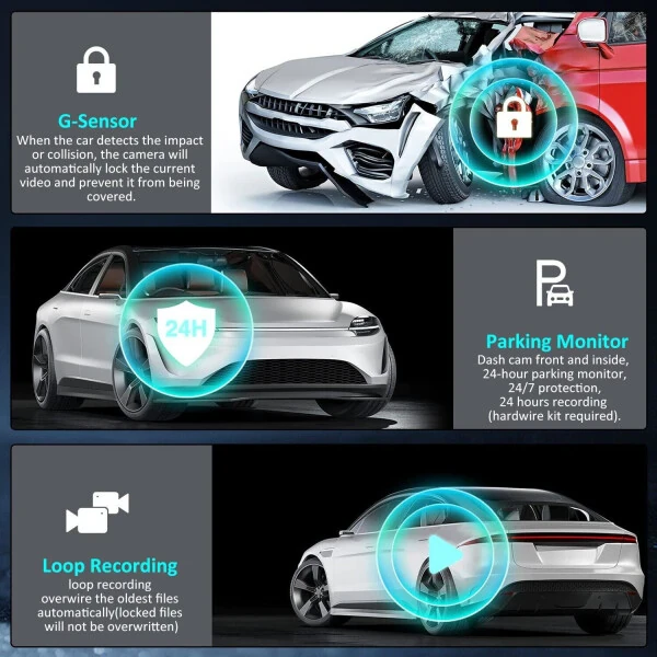 Dash-камера Elegant Choise для передней и задней части автомобиля, 3 объектива, 4K, Wi-Fi - 8