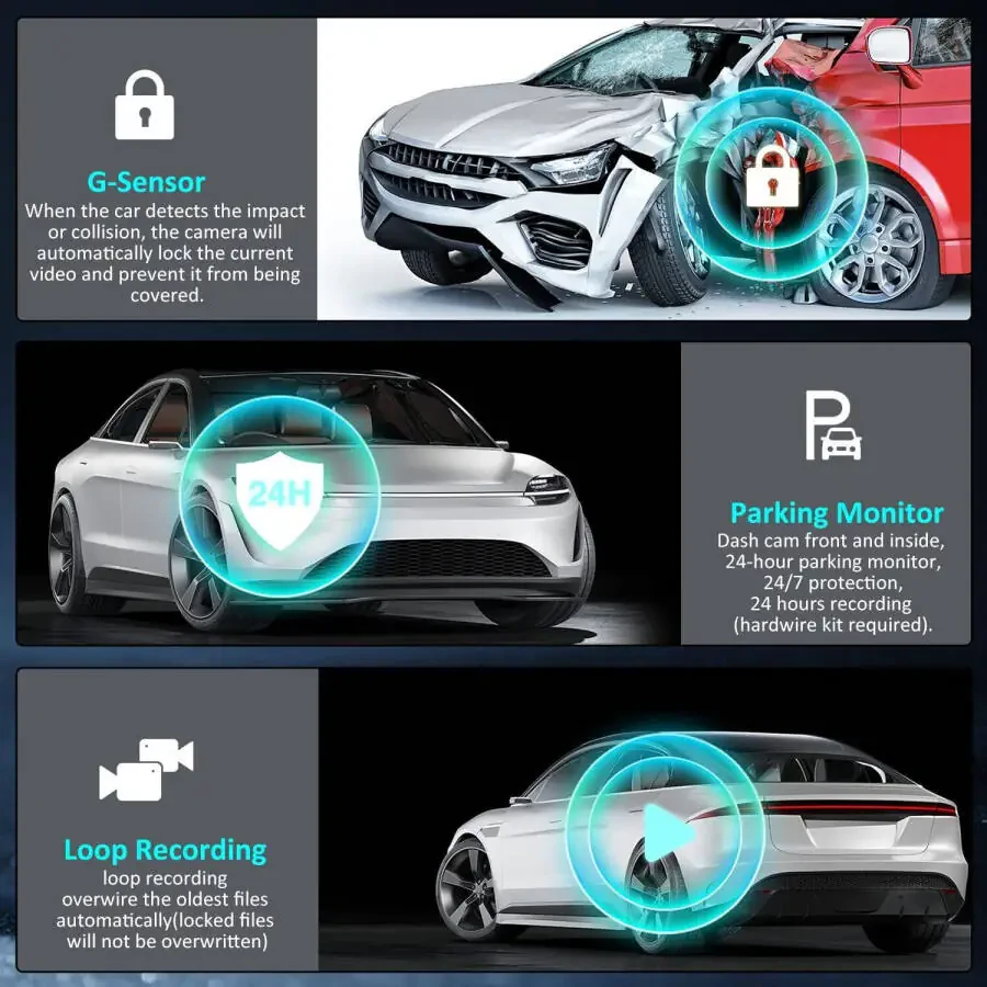 Dash-камера Elegant Choise для передней и задней части автомобиля, 3 объектива, 4K, Wi-Fi - 8