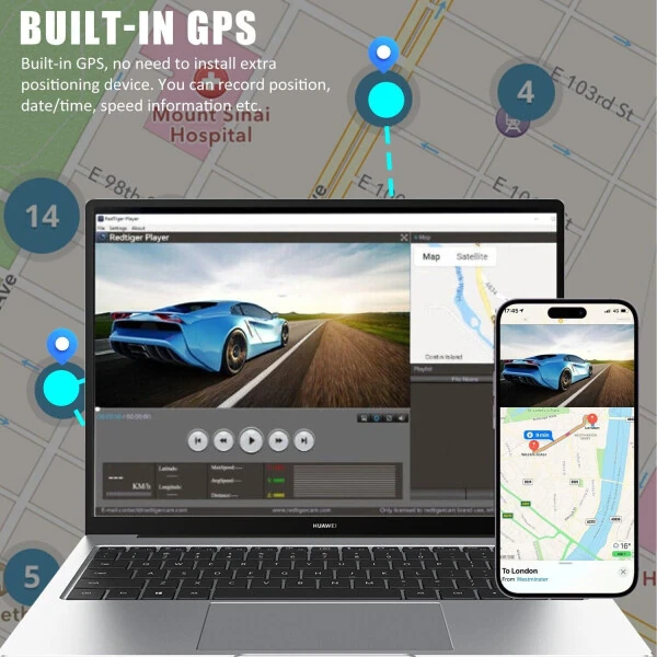 Dash-камера Elegant Choise для передней и задней части автомобиля, 3 объектива, 4K, Wi-Fi - 9