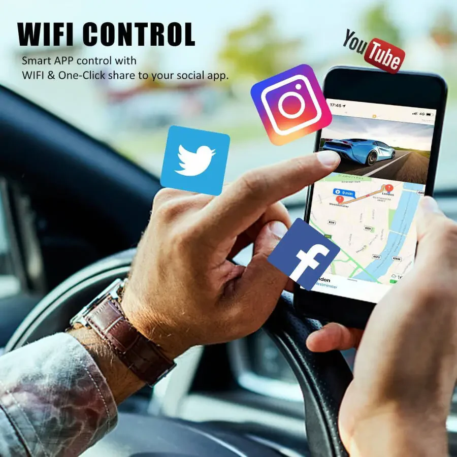 Dash-камера Elegant Choise для передней и задней части автомобиля, 3 объектива, 4K, Wi-Fi - 10