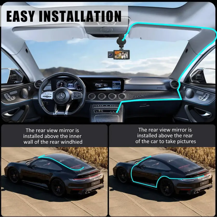 Dash-камера Elegant Choise для передней и задней части автомобиля, 3 объектива, 4K, Wi-Fi - 11