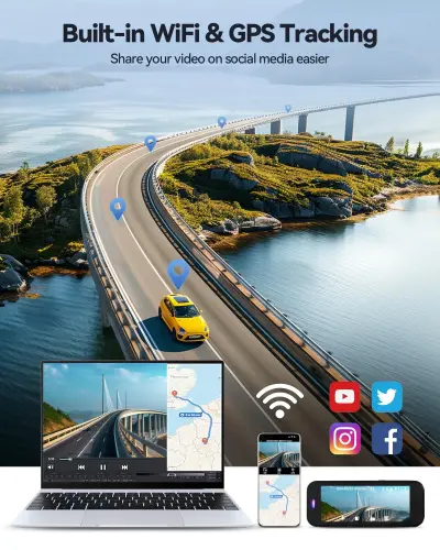 Dash Cam,Gazsocy 8K HD Car Dash Camera with Front and Rear Recording, Built-in Wi-Fi & GPS, Enhanced Night Vision,32 GB - 5