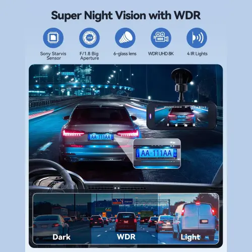 Dash Kam,Gazsocy 8K HD Avtomobil uchun old va orqa yozuvlar, O'rnatilgan Wi-Fi va GPS, Tungi Ko'rish, 3,16