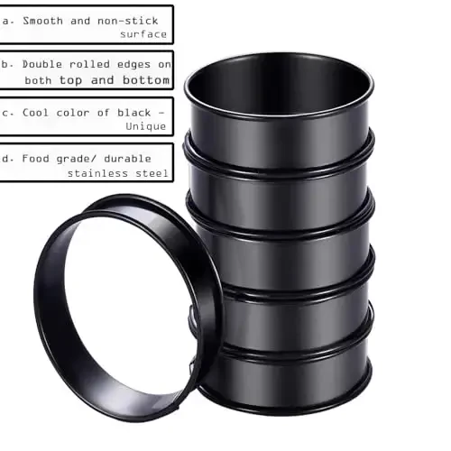DATANYA 12Packs Crumpet Rings NONSTICK English Muffin Rings 3.15 Inch Stainless Steel Double Rolled Tart Ring Upgraded Round Metal Baking Cooking Pastry Ring Molds for muffins, pancakes - 3