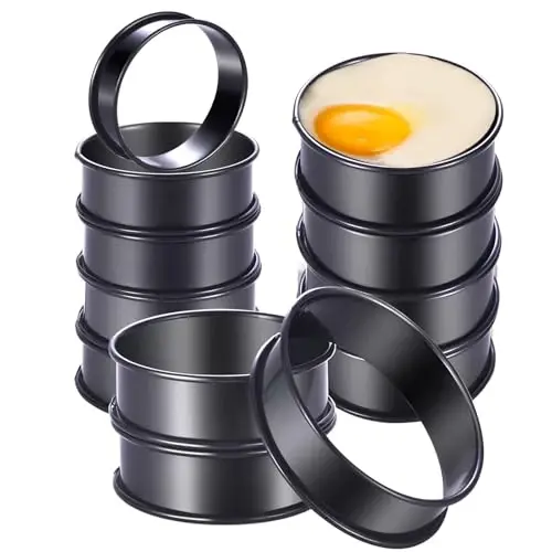 DATANYA 12Packs Crumpet Rings NONSTICK English Muffin Rings 3.15 Inch Stainless Steel Double Rolled Tart Ring Upgraded Round Metal Baking Cooking Pastry Ring Molds for muffins, pancakes - 1