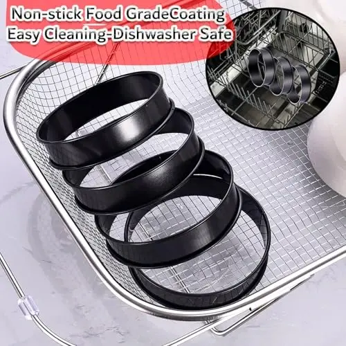 DATANYA 12Packs Crumpet Rings NONSTICK English Muffin Ring 4 Inch - Stainless Steel Double Rolled Tart Rings Round Metal Cookie Pastry Ring Molds for Baking Cooking - 5