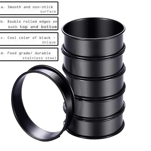 DATANYA 12Packs Crumpet Rings NONSTICK English Muffin Rings 3.15 Inch Stainless Steel Double Rolled Tart Ring Upgraded Round Metal Baking Cooking Pastry Ring Molds for muffins, pancakes - 3