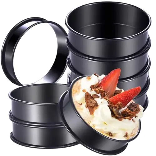 DATANYA 8 ta'rifi Kek Halqalari Yopishmasdan Ingliz Muffin Halqalari 4 dyuym - Zanglamaydigan Po'latdan Yasalgan Ikki Qavatli Tart Halqalari Yangilangan Dumaloq Metall Pishirish Shirinlik Halqasi Ko'rinishlari - 3