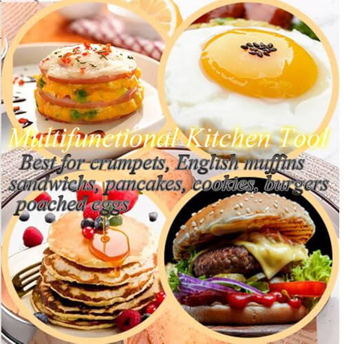 DATANYA 8Pack Crumpet Rings NONSTICK English Muffin Rings 4 Inch - Stainless Steel Double Rolled Tart Rings Upgrade Round Metal Cooking Pastry Ring Molds for baking - 6