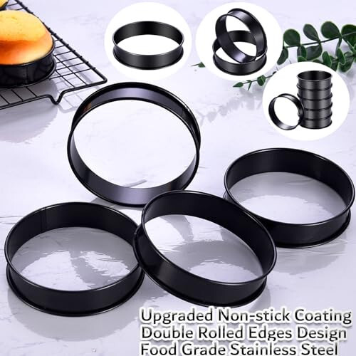 DATANYA 8Pack Crumpet Rings NONSTICK English Muffin Rings 4 Inch - Stainless Steel Double Rolled Tart Rings Upgrade Round Metal Cooking Pastry Ring Molds for baking - 7