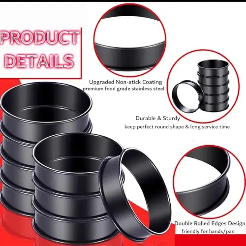 DATANYA 8Pack Crumpet Rings NONSTICK English Muffin Ring 4 Inch - Stainless Steel Double Rolled Tart Rings Upgraded Round Metal Cooking Pastry Ring Molds for baking - 6