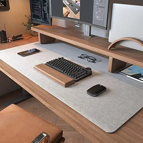 DAWNTREES Large Felt Desk Mat,39.4''x19.69'' Full Keyboard and Mouse Pad | Non-Slip Computer Desk Mat for Home and Office,100x50CM Felt Desk Pad Protector (Light Gray) - DAWNTREES