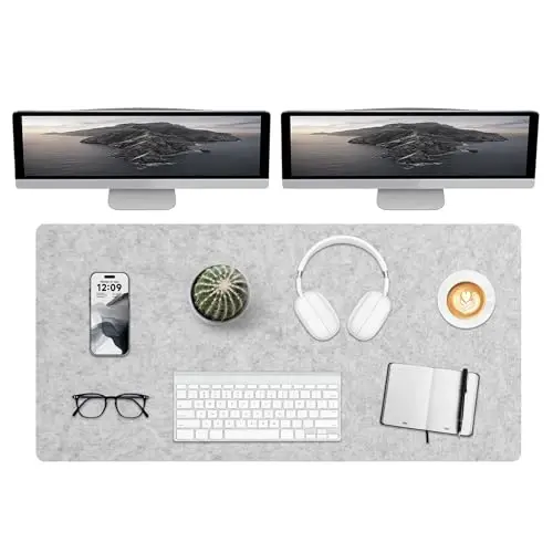 DAWNTREES Extra Large Felt Desk Mat,55''x23.6'' Non-Slip Desktop Protector | Full Desk Mouse pad, Computer Desk Mat for Keyboard and Mouse Pad,Desk Accessories for Home and Office (Light Gray) - 1