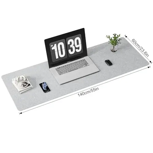 DAWNTREES Extra Large Felt Desk Mat,55''x23.6'' Non-Slip Desktop Protector | Full Desk Mouse pad, Computer Desk Mat for Keyboard and Mouse Pad,Desk Accessories for Home and Office (Light Gray) - DAWNTREES (1)