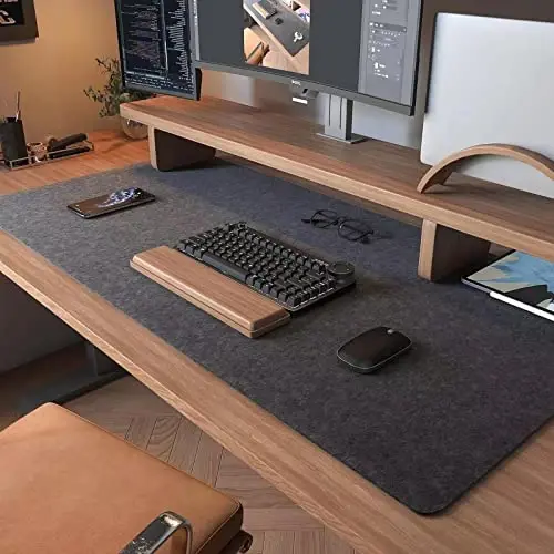 DAWNTREES Large Felt Desk Mat,39.4''x19.69'' Full Keyboard and Mouse Pad | Non-Slip Computer Desk Mat for Home and Office,100x50CM Felt Desk Pad Protector (Dark Gray) - DAWNTREES