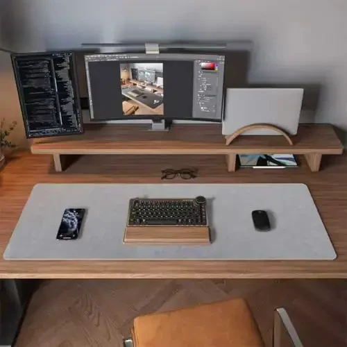 DawnTrees Felt Desk Pad,Keyboard Mat (35.8x11.8Inches),Large Felt Mouse Pad,Computer Desk Mat XL,Desk Protector for Office (Light Gray) - 3