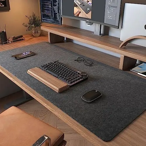 DAWNTREES Non-Slip Felt Desk Mat,35.5 x 15.7 Inches Large Desk Pad Protector,Office Computer Desk Mat for Full Keyboard and Mouse Pad - 1