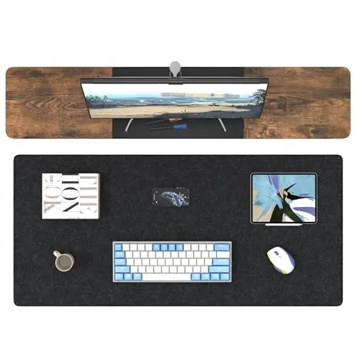 DAWNTREES Non-Slip Felt Desk Mat,35.5 x 15.7 Inches Large Desk Pad Protector,Office Computer Desk Mat for Full Keyboard and Mouse Pad - 5
