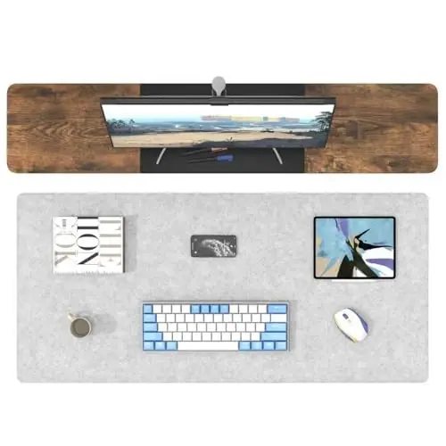 DAWNTREES Non-Slip Felt Desk Mat | 35.5''x15.7'' | Large Computer Desk Mat Keyboard and Mouse Pad | Office Desktop Pad Protector (Light Grey) - 3