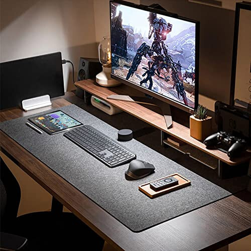 DAWNTREES Large Felt Desk Pad, 40''x16'' Full Desk Mouse Pad, Desk Mat for Keyboard,Computer Mat for Desk,100X40cm Felt Desk Mat for Desk Pad Protector - 2