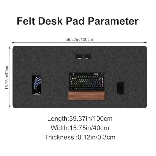 DAWNTREES Large Felt Desk Pad, 40''x16'' Full Desk Mouse Pad, Desk Mat for Keyboard,Computer Mat for Desk,100X40cm Felt Desk Mat for Desk Pad Protector - 5