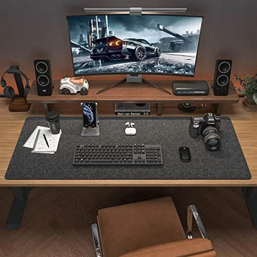 DAWNTREES Large Felt Desk Pad, 40''x16'' Full Desk Mouse Pad, Desk Mat for Keyboard,Computer Mat for Desk,100X40cm Felt Desk Mat for Desk Pad Protector - 4