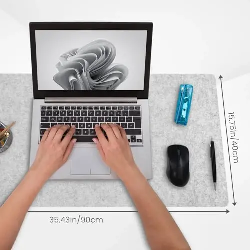 DAWNTREES Non-Slip Felt Desk Mat | 35.5''x15.7'' | Large Computer Desk Mat Keyboard and Mouse Pad | Office Desktop Pad Protector (Light Grey) - 2