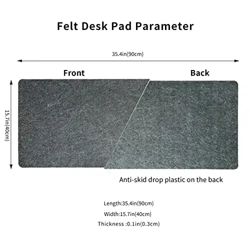 DAWNTREES Non-Slip Felt Desk Mat,35.5 x 15.7 Inches Large Desk Pad Protector,Office Computer Desk Mat for Full Keyboard and Mouse Pad - 4