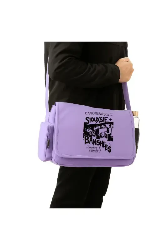 Day Light Siouxsie Banshees Baskılı Unisex Yeşil Postachi Sumkasi-Lila - Modazone