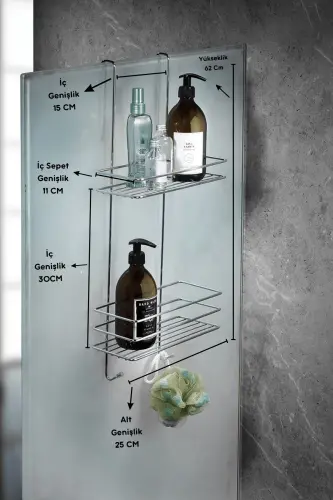 Dayanıklı 2 Katlı Askılı Duş Rafı Sabunluk Şampuanlık Duşakabin Askısı Krom-Metalik - 4