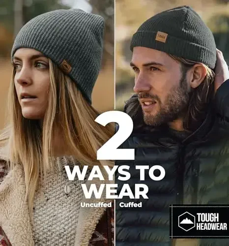 Tough Headwear Ribbed Beanie Hat - Four-Way Stretch Beanie for Women & Men - Lightweight, Soft Acrylic Knit Winter Hat - 5