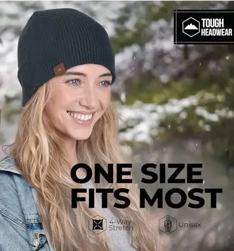 Tough Headwear Ribbed Beanie Hat - Four-Way Stretch Beanie for Women & Men - Lightweight, Soft Acrylic Knit Winter Hat - 4