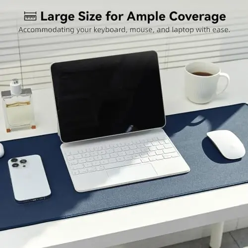 Reniteco Waterproof Large Gaming Mouse Pad with Durable Stitched Edges, Non-Slip Rubber Base, Grainy Jacquard Mouse Mat Desk Pad for Home Office Gaming, 31.5''x11.8''x0.12'', Matte Navy Blue - RENITECO (1)