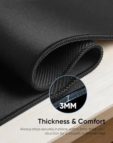 Reniteco Large Gaming Mouse Pad with Durable Stitched Edges, Non-Slip Rubber Base, Big Computer Keyboard Mouse Mat Desk Pad for Home Office Gaming Work, 27.6''x11.8''x0.12'', Black - 5