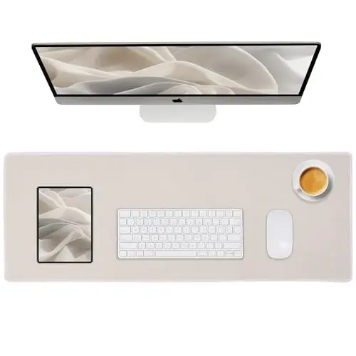 Reniteco Waterproof Large Gaming Mouse Pad with Durable Stitched Edges, Non-Slip Rubber Base, Grainy Jacquard Mouse Mat Desk Pad for Home Office Gaming, 31.5''x11.8''x0.12'', Beige 