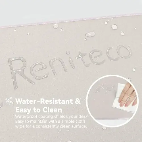 Reniteco Waterproof Large Gaming Mouse Pad with Durable Stitched Edges, Non-Slip Rubber Base, Grainy Jacquard Mouse Mat Desk Pad for Home Office Gaming, 31.5''x11.8''x0.12'', Beige - 6