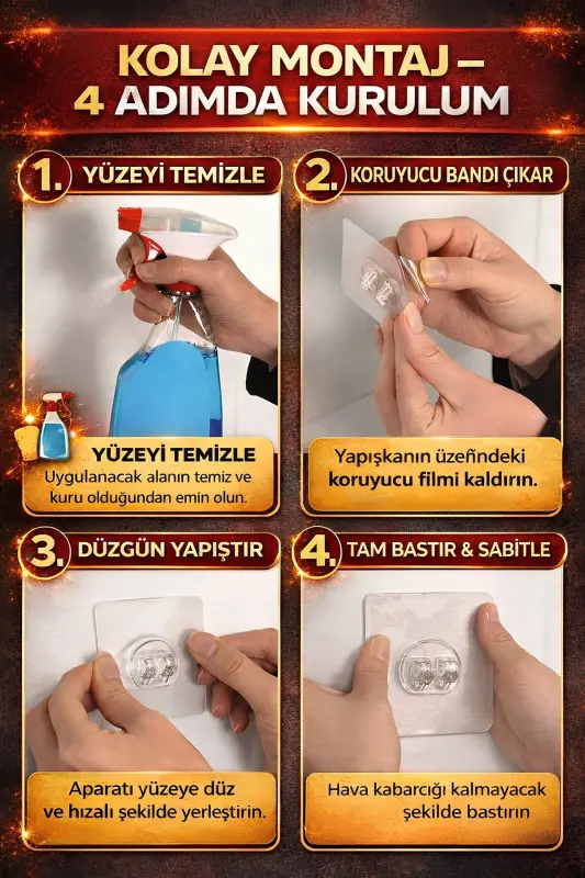Dayanıklı Paslanmaz Siyah Yapışkanlı Banyo Duş Rafı - 8