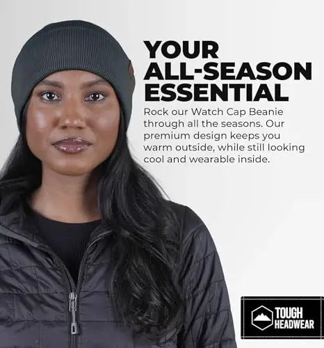 Tough Headwear Cuff Beanie Hat - All-Season Winter Cap - Stretch Fit Women & Mens Beanie - Durable Knit Unisex Winter Caps - TOUGH (1)