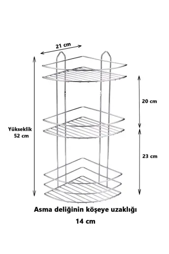 Dayanıklı Yapışkanlı Banyo Köşeliği Düzenleyici Şampuanlık Duş Rafı Krom EK-03 - Gri - 3