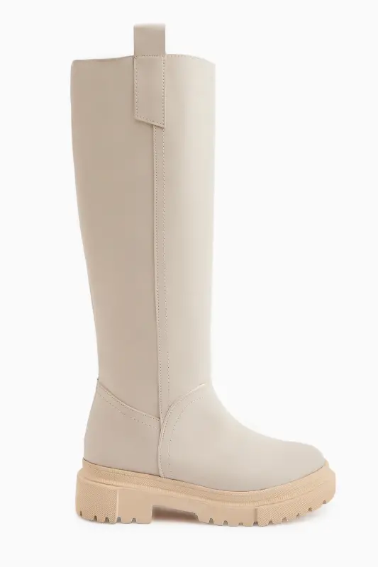 Dayna Beige Platform Heeled Women's Boot-Beige - LIMOYA