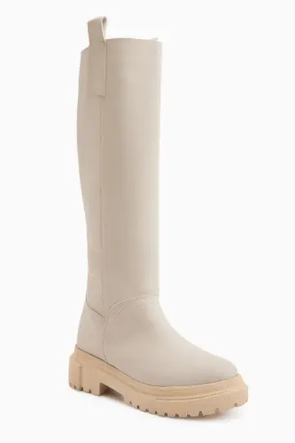 Dayna Beige Platform Heeled Women's Boot-Beige - LIMOYA (1)