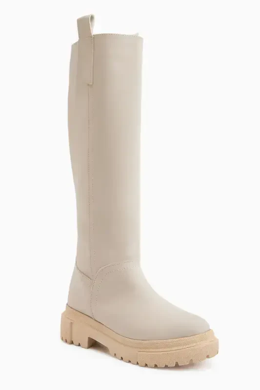 Dayna Beige Platform Heeled Women's Boot-Beige - 2