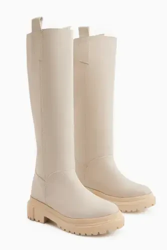 Dayna Beige Platform Heeled Women's Boot-Beige - 3