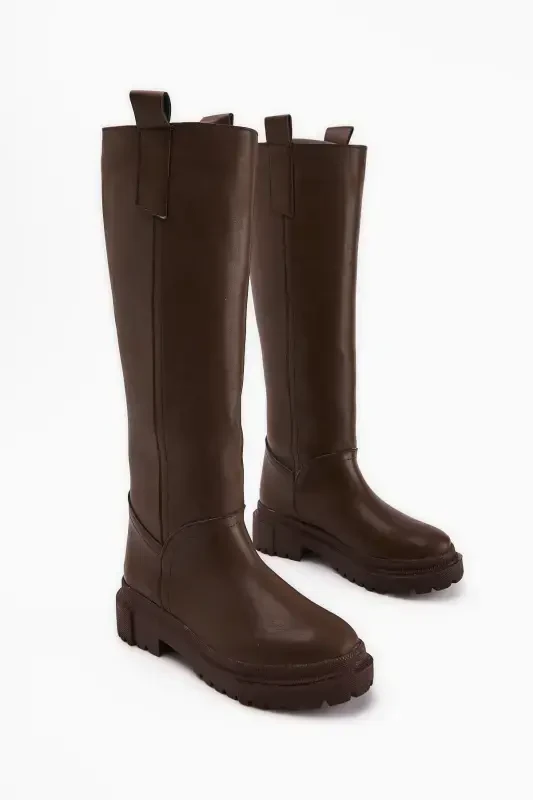 Dayna Coffee Pull-On Boots with Thick Sole - 1