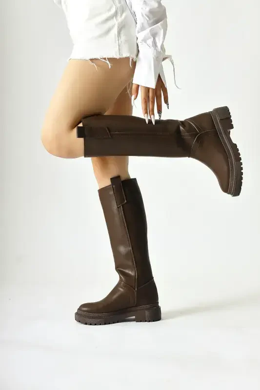 Dayna Coffee Pull-On Boots with Thick Sole - 4