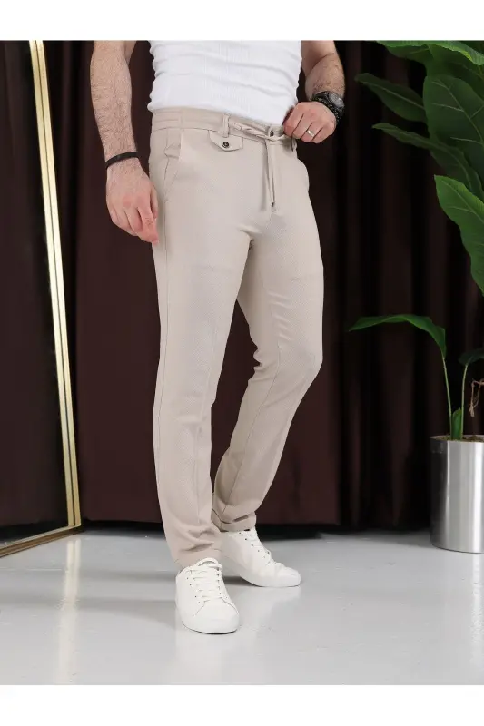 Dazmol talab qilmaydigan gofre mato jogger shim-Krem - BASEL.CO
